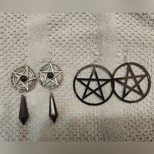 Pentagram Hoop and Drop Earrings
